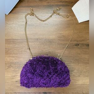 Zara Purple Textured Crossbody Bag with Gold Chain